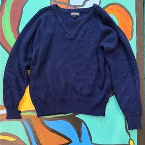 Vintage Preppy Classic Navy V-Neck Sweater 80s 90s